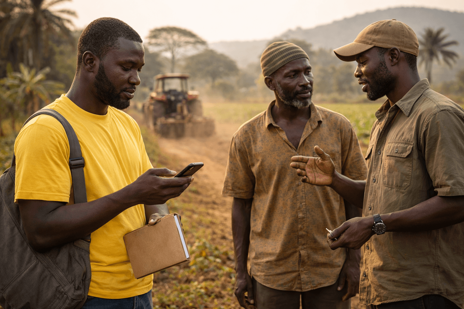 Field agent coordinating with farmers and service providers