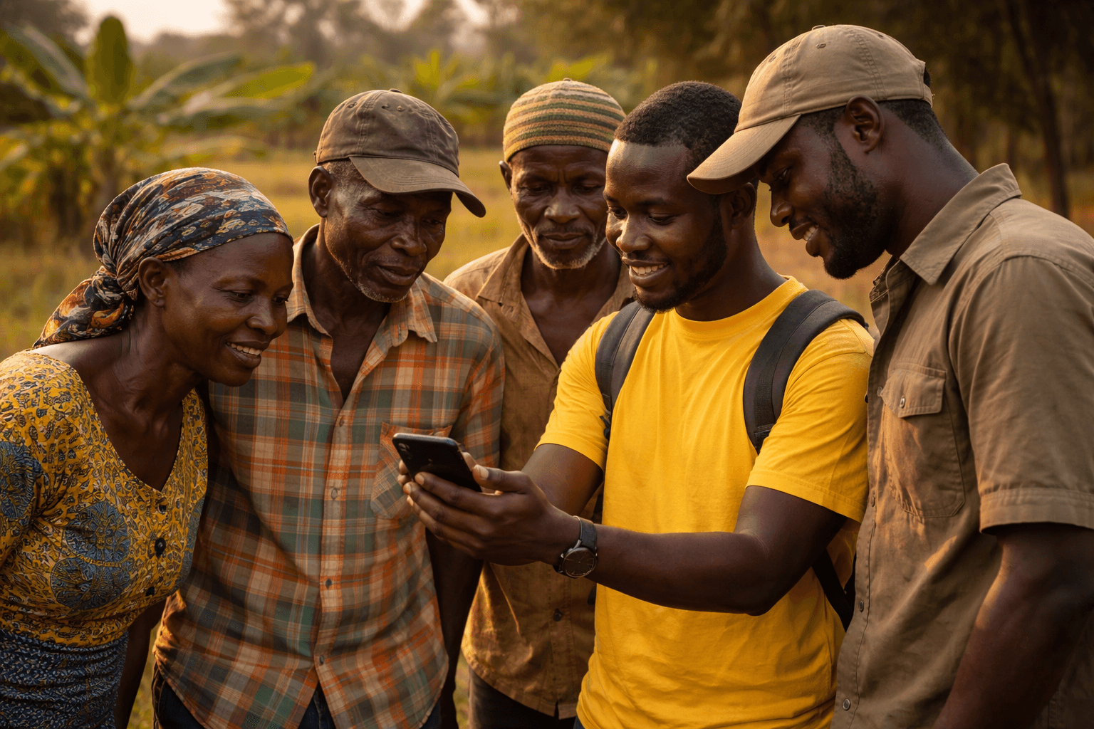 Community onboarding moment in a rural farming setting